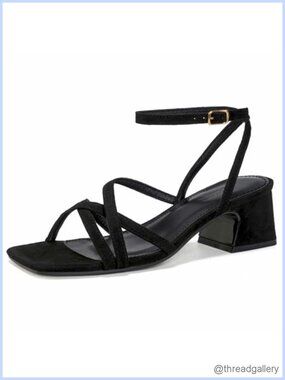 Women's Chunky Block Heel Square Open Toe Ankle Strap Dress Pumps Wedding